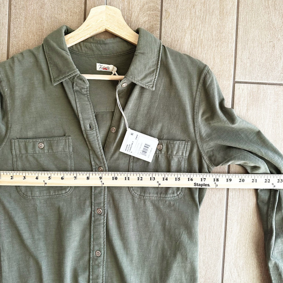 Faherty Womens Knit Seasons Shirt Dress Small Olive Green Long Sleeve Cotton - Picture 7 of 8